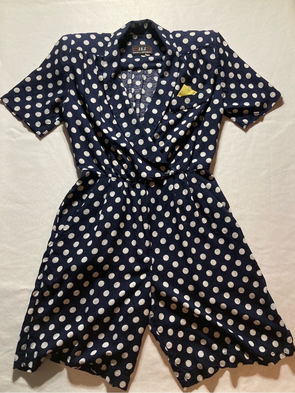 Vintage John Roberts Polka Dot Navy Wrap Romper